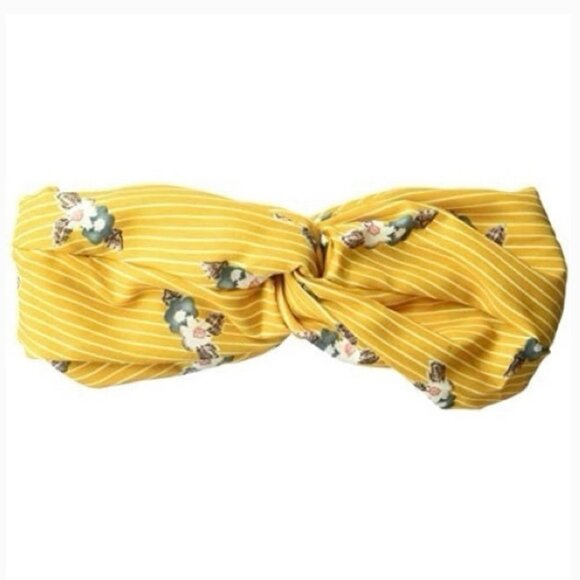 NWT BCBGeneration Floral Striped Yellow‎ Knot Front Boho Headband Scarf New Tags - Picture 2 of 11